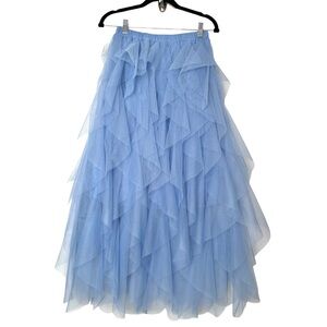 Feminine Ballerina Mesh Tutu Midi Skirt Ice Blue Romantic Fairycore Sheer Tiered